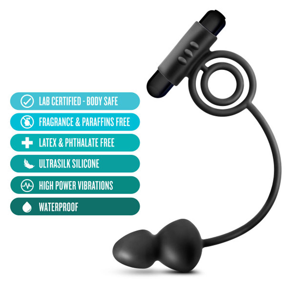 Anal Adventures - Platinum - Silicone Anal Plug With Vibrating C-Ring - Black | 819835026525 | Available at EroticWarehouse.com