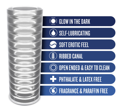Rize - Ribz - Glow in the Dark Self - Lubricating Stroker - Clear | 819835029250 | Available at EroticWarehouse.com