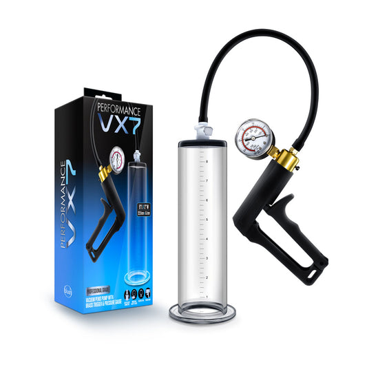 Performance - Vx7 Vacuum Penis Pump With Brass Trigger & Pressure Gauge - Clear | 853858007871 | Available at EroticWarehouse.com
