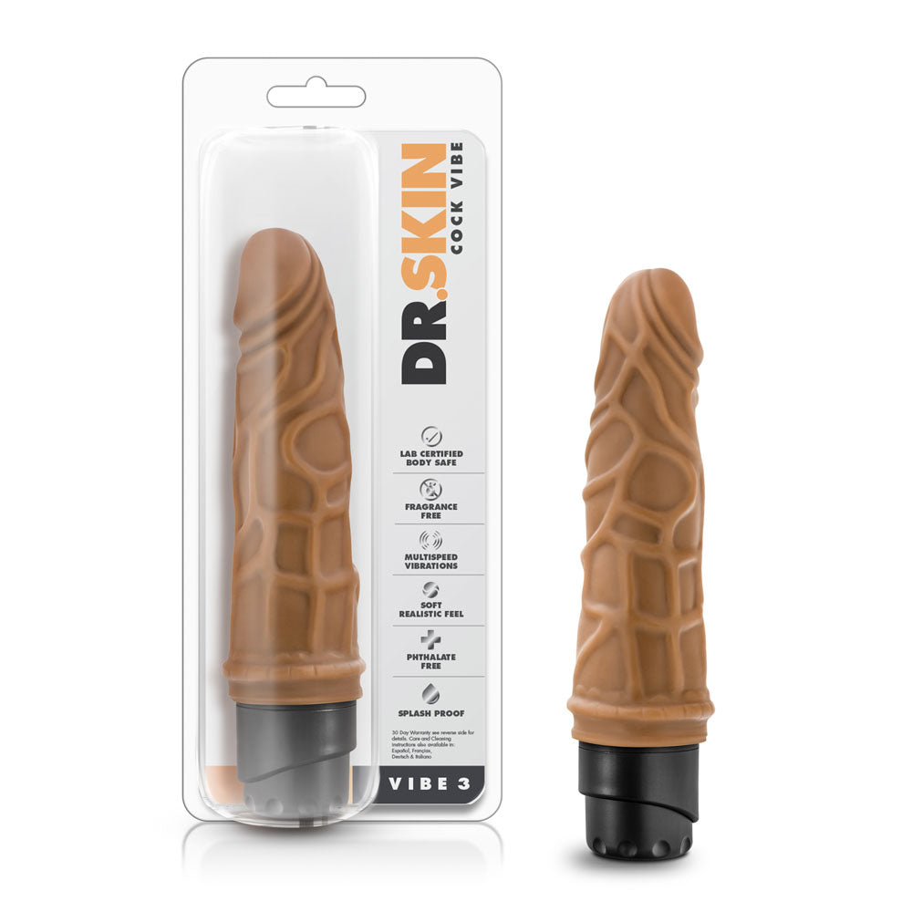 Dr. Skin - Cock Vibe 3 - 7.25 Inch Vibrating Cock - Mocha | 819835021261 | Available at EroticWarehouse.com