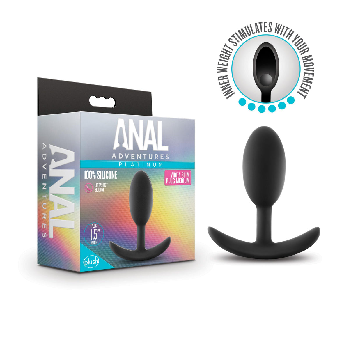 Anal Adventures - Platinum - Silicone Vibra Slim Plug -Medium - Black | 819835026419 | Available at EroticWarehouse.com