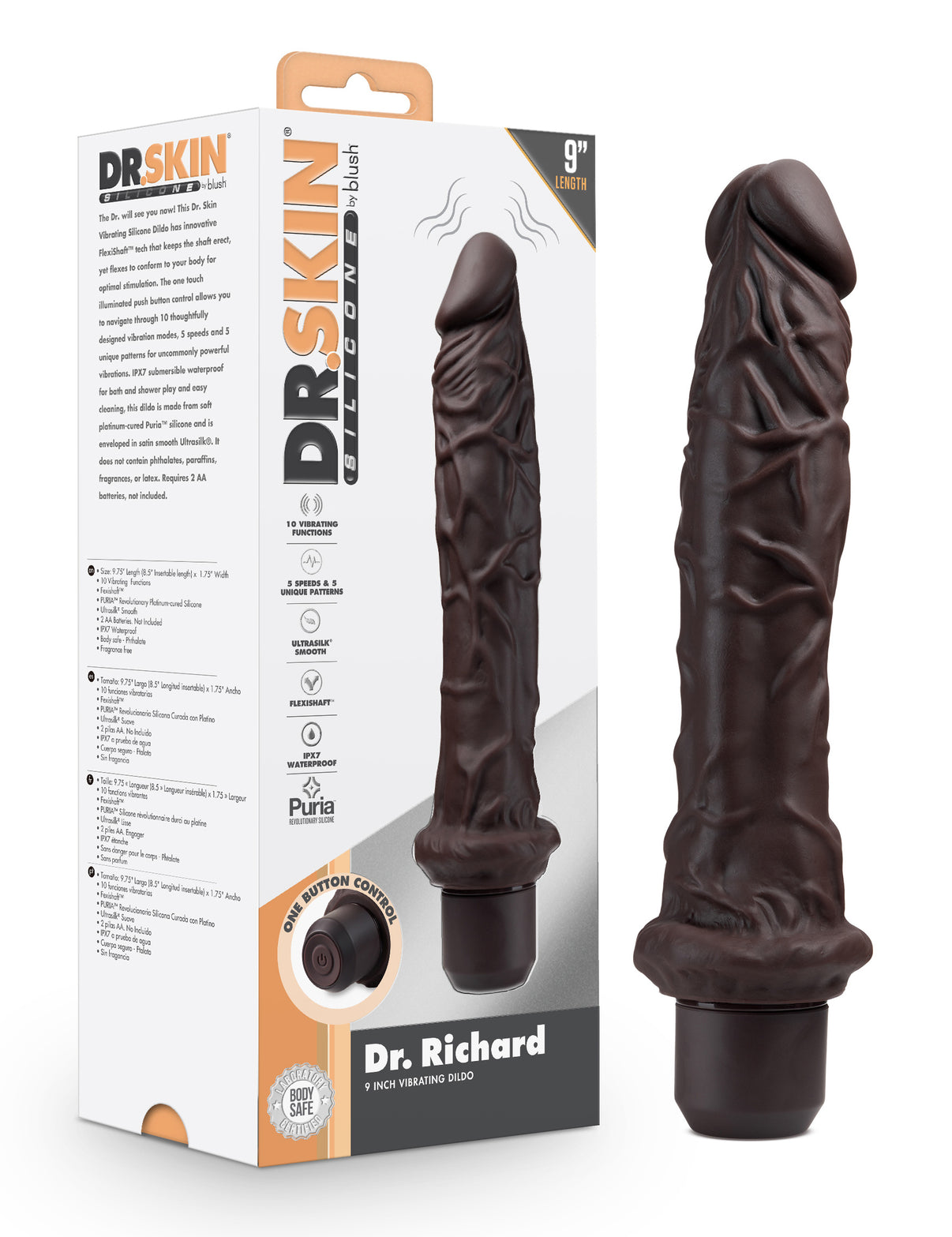 Dr. Skin Silicone - Dr. Richard - 9 Inch Vibrating Dildo - Brown | 819835029045 | Available at EroticWarehouse.com