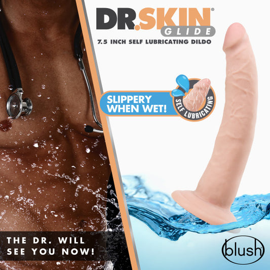 Dr. Skin Glide - 7.5 Inch Self Lubricating Dildo - Vanilla | 819835025863 | Available at EroticWarehouse.com