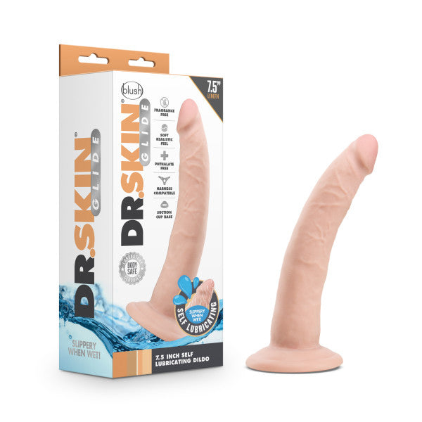 Dr. Skin Glide - 7.5 Inch Self Lubricating Dildo - Vanilla | 819835025863 | Available at EroticWarehouse.com