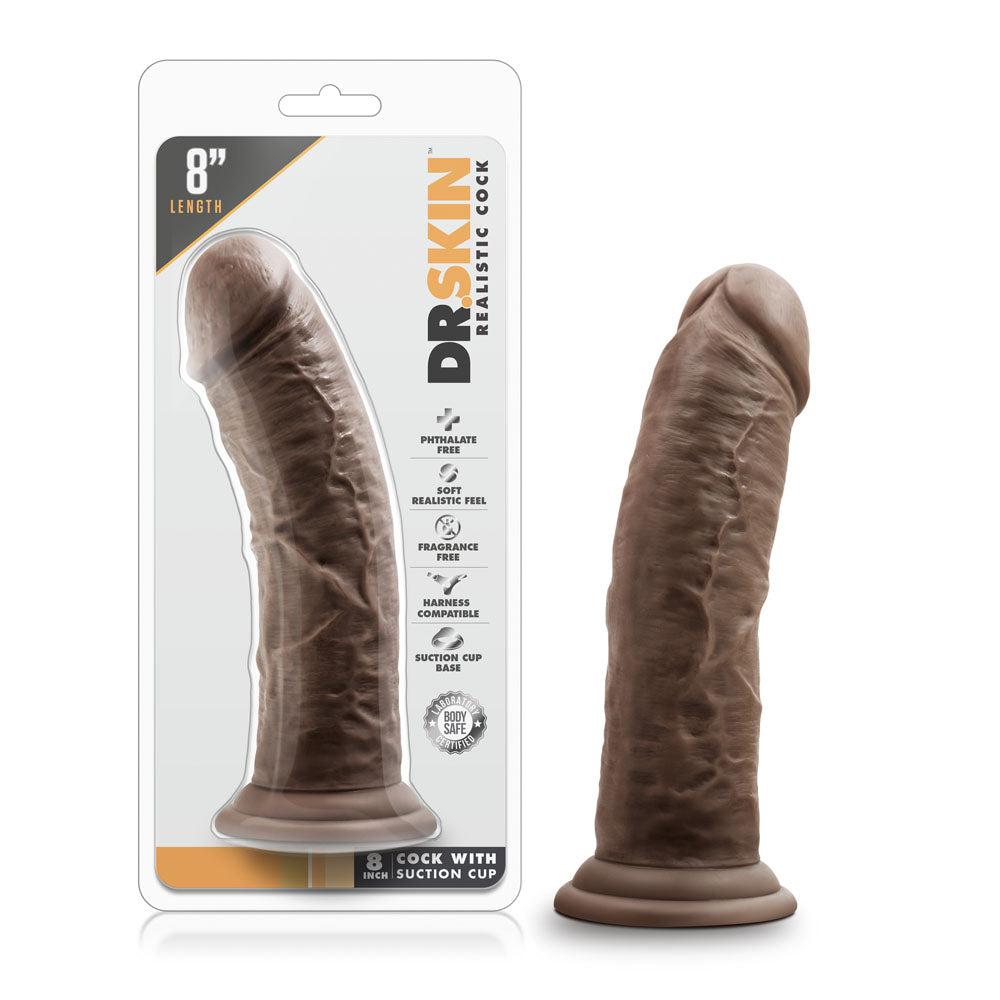 Dr. Skin - 8 Inch Cock With Suction Cup - Chocolate | 819835022459 | Available at EroticWarehouse.com