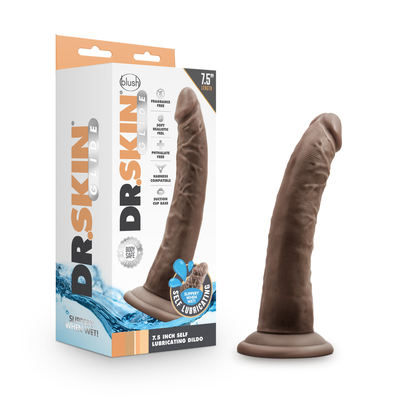 Dr. Skin Glide 7.5 Inch Self Lubricating Dildo - Chocolate - | 819835027898 | Available at EroticWarehouse.com