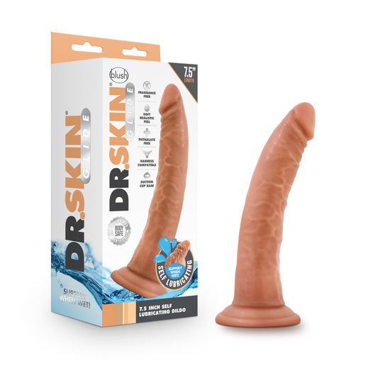 Dr. Skin Glide 7.5 Inch Self Lubricating Dildo - Mocha - | 819835027911 | Available at EroticWarehouse.com