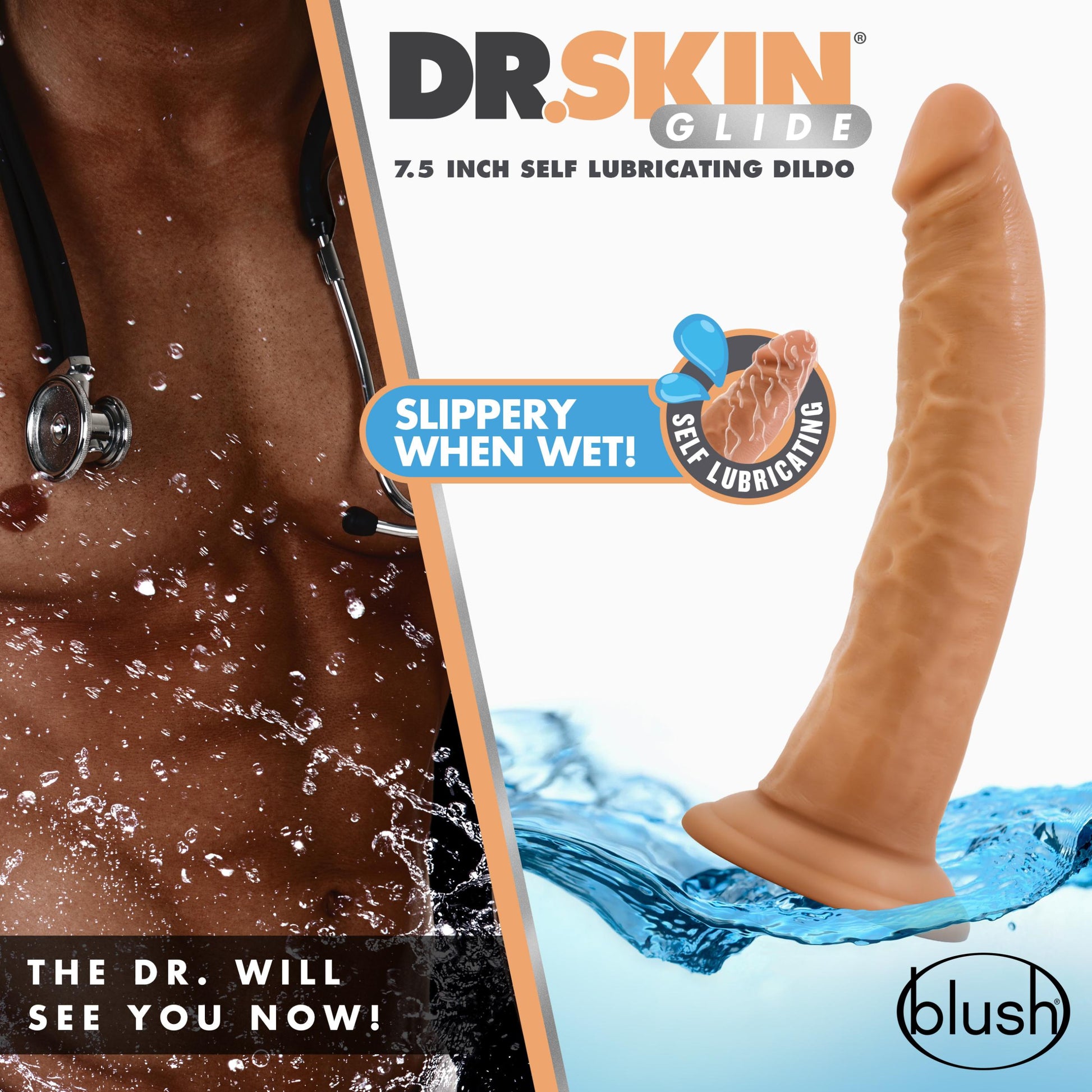 Dr. Skin Glide 7.5 Inch Self Lubricating Dildo - Mocha - | 819835027911 | Available at EroticWarehouse.com