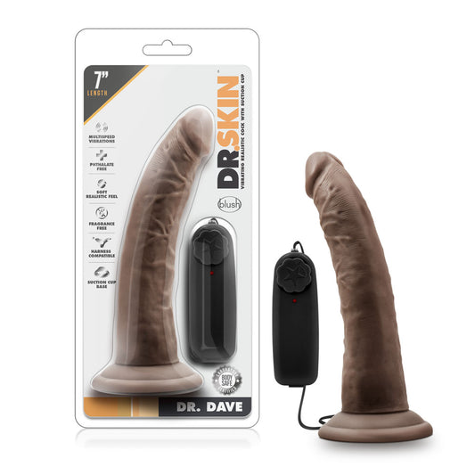 Dr. Skin - Dr. Dave - 7 Inch Vibrating Cock With Suction Cup - Chocolate | 819835021919 | Available at EroticWarehouse.com