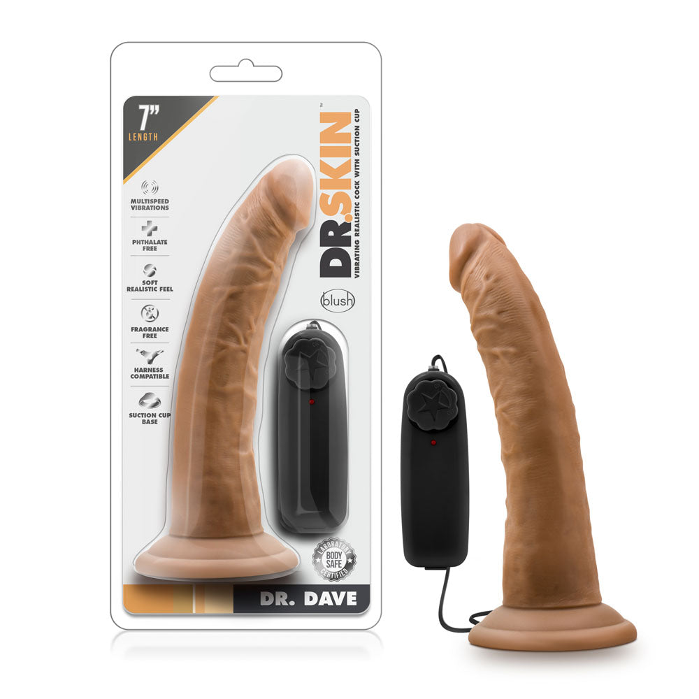Dr. Skin - Dr. Dave - 7 Inch Vibrating Cock With Suction Cup - Mocha | 819835023012 | Available at EroticWarehouse.com