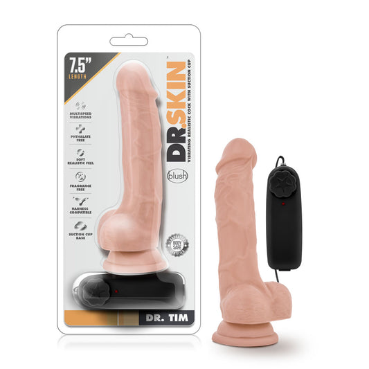Dr. Skin - Dr. Tim - 7.5 Inch Vibrating Cock With Suction Cup - Vanilla | 819835022367 | Available at EroticWarehouse.com