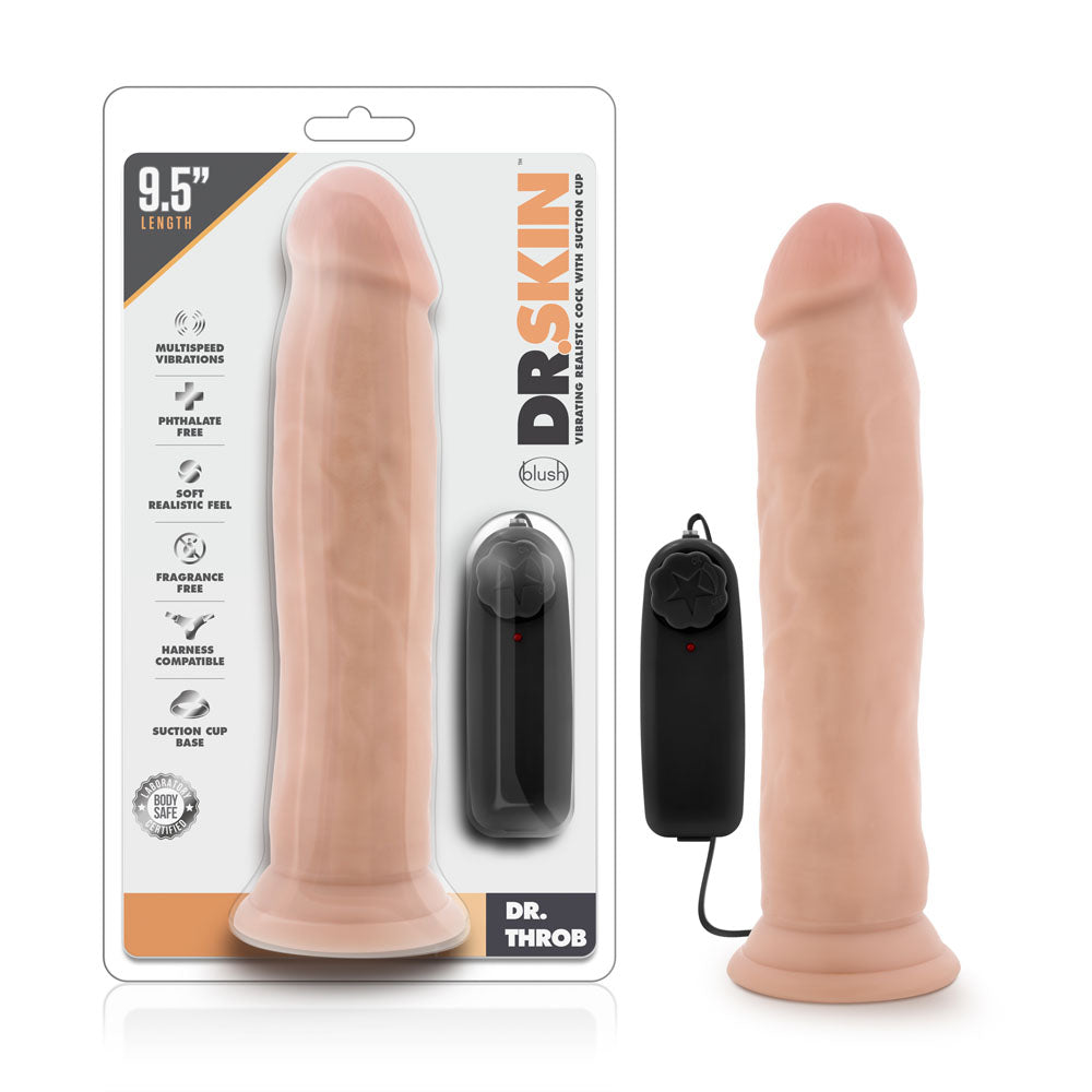Dr. Skin - Dr. Throb - 9.5 Inch Vibrating Realistic Cock With Suction Cup - Vanilla | 819835022749 | Available at EroticWarehouse.com