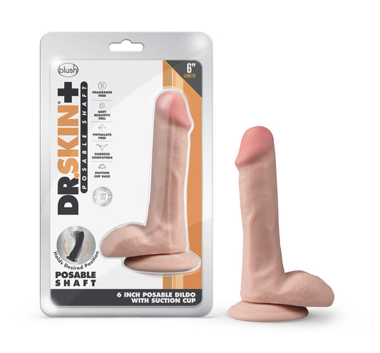 Dr. Skin Plus - 6 Inch Posable Dildo With Balls - Vanilla | 819835025351 | Available at EroticWarehouse.com