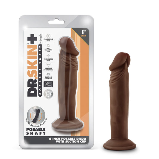 Dr. Skin Plus - 6 Inch Posable Dildo - Chocolate | 819835028437 | Available at EroticWarehouse.com