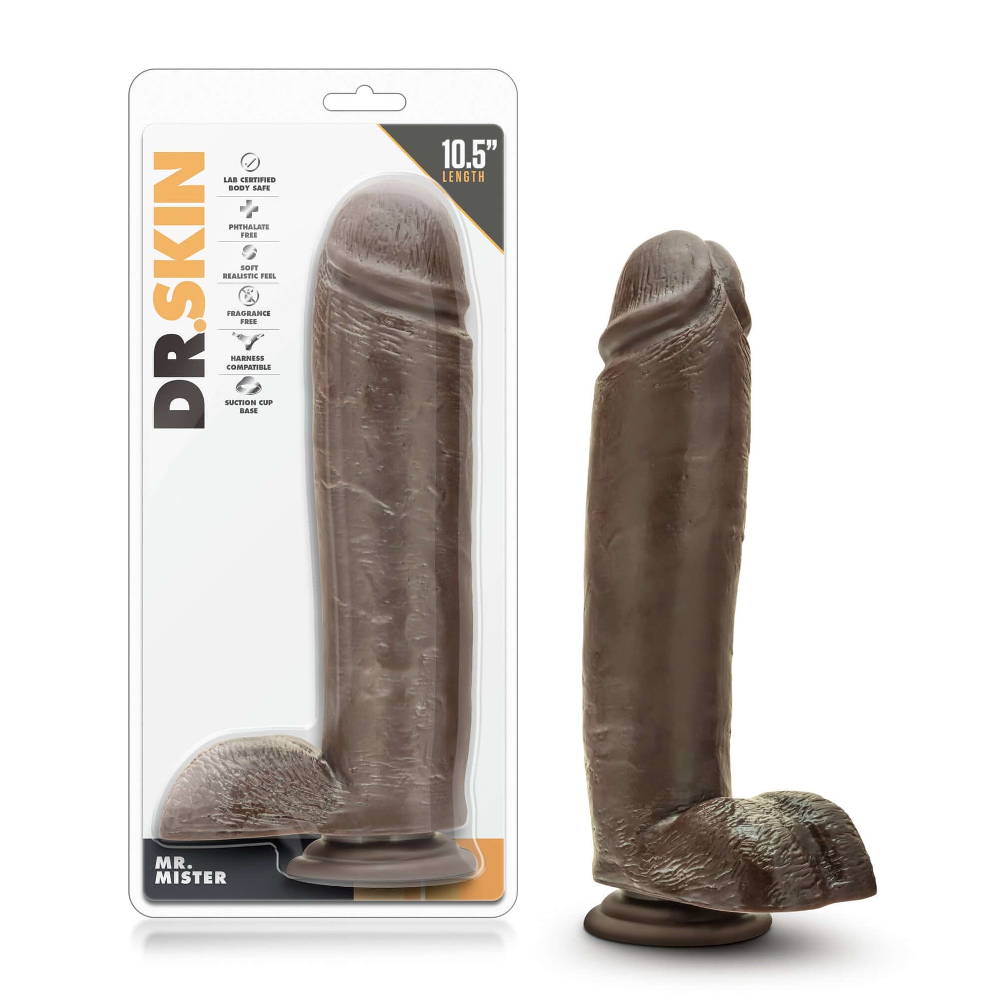 Dr. Skin - Mr. Mister 10.5 Inch Dildo With Suction Cup - Chocolate | 855215007128 | Available at EroticWarehouse.com