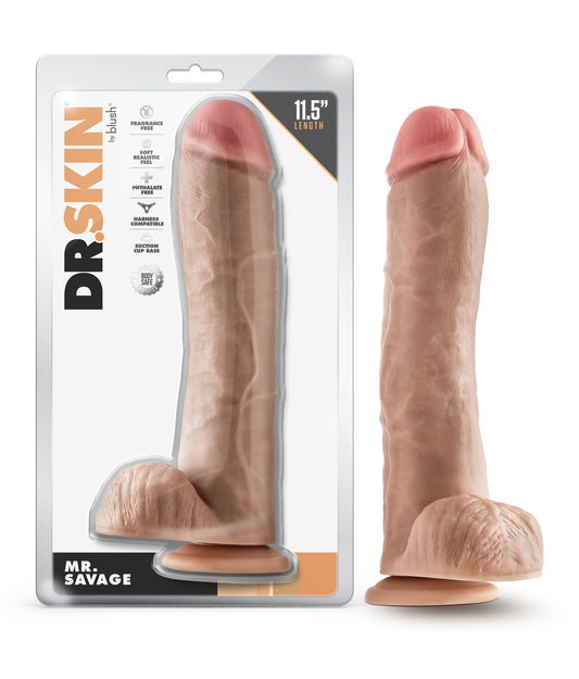 Dr. Skin - Mr. Savage - 11.5 Inch Dildo With Balls - Beige | 819835029410 | Available at EroticWarehouse.com