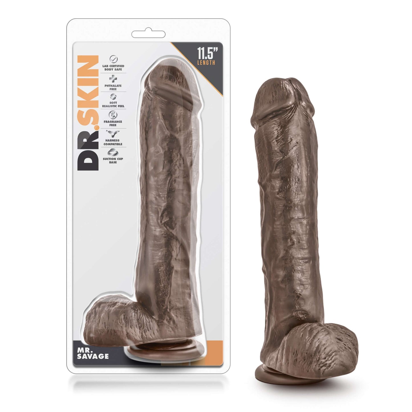 Dr. Skin Mr. Savage 11.5 Inch Dildo With Suction Cup - Chocolate | 855215007159 | Available at EroticWarehouse.com