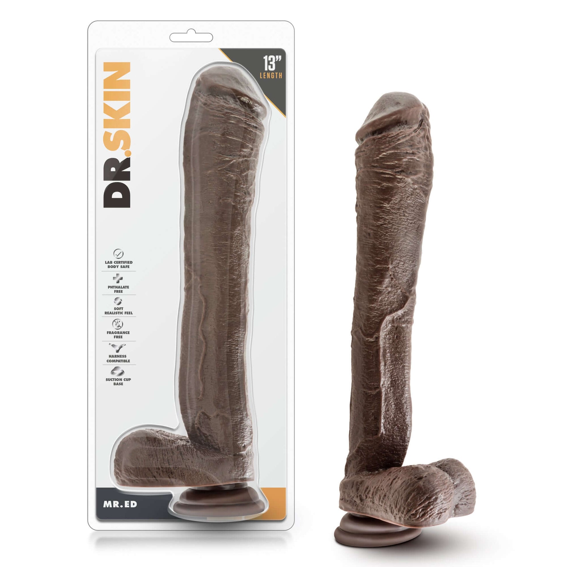 Dr. Skin Mr. Ed 13 Inch Dildo With Suction Cup - Chocolate | 855215007142 | Available at EroticWarehouse.com