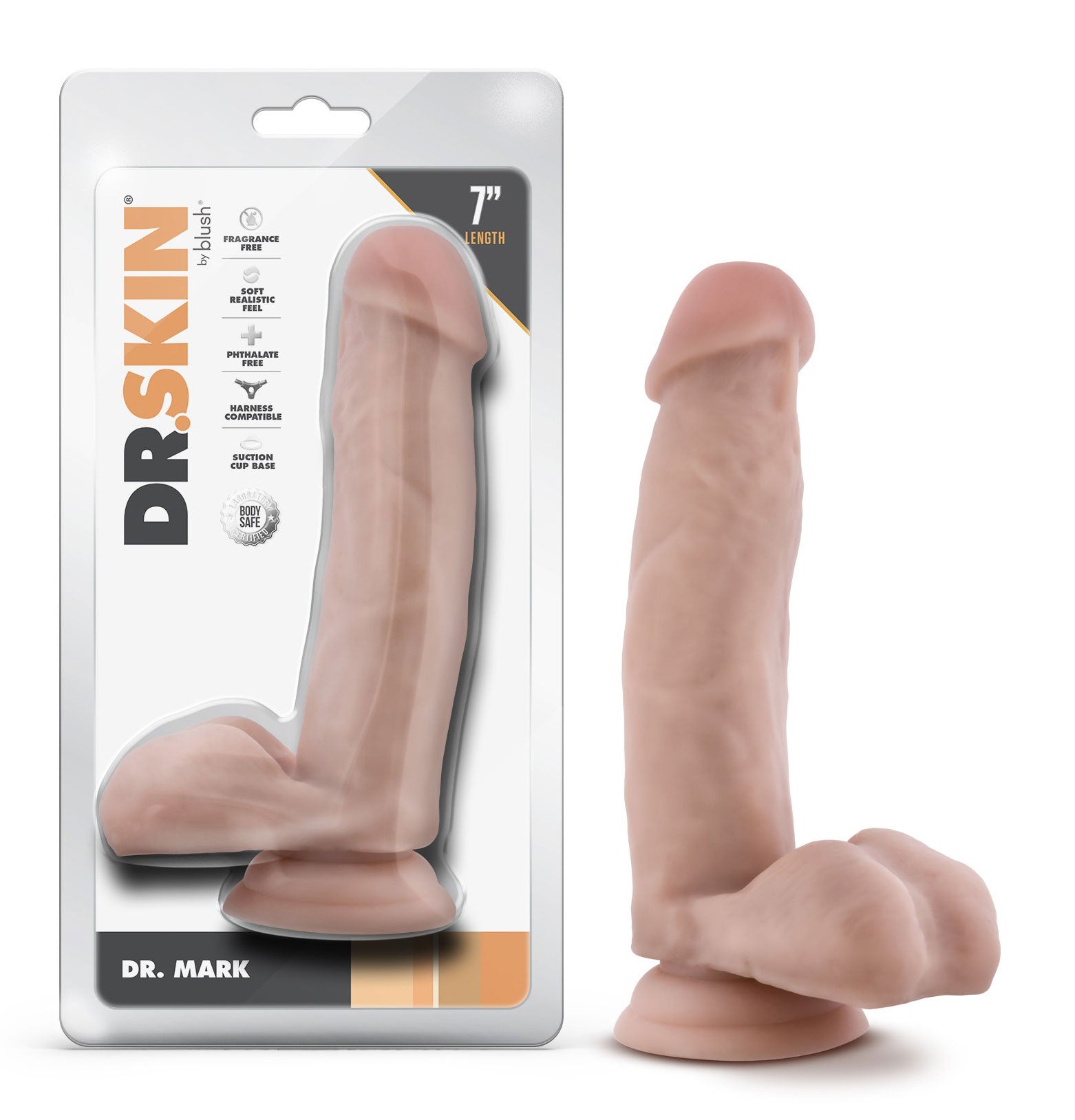 Dr. Skin - Dr. Mark - 7 Inch Dildo With Balls - Beige | 819835029335 | Available at EroticWarehouse.com