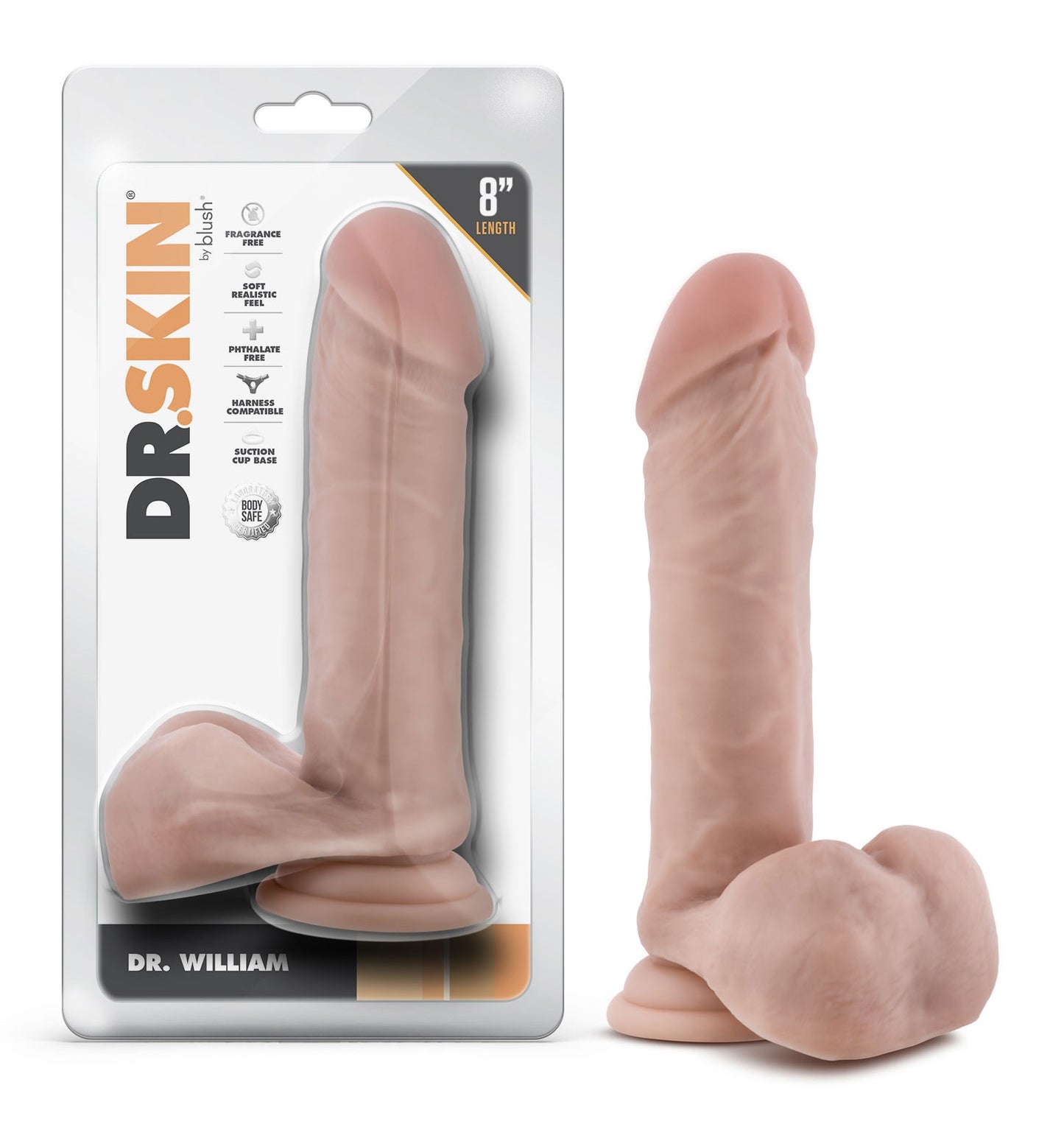 Dr. Skin - Dr. William - 8 Inch Dildo With Balls - Beige | 819835029359 | Available at EroticWarehouse.com