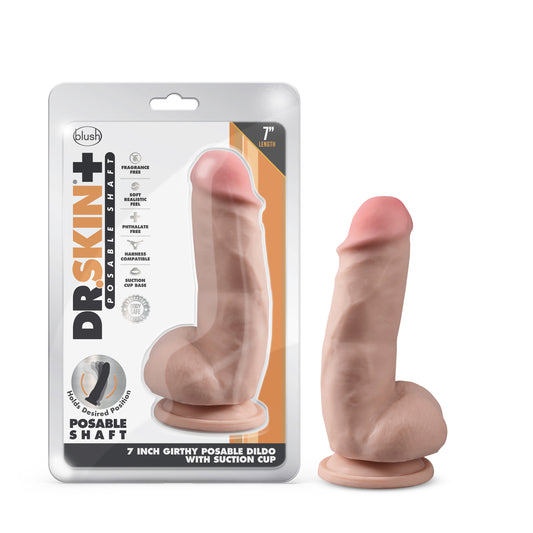 Dr. Skin Plus - 7 Inch Girthy Posable Dildo With Balls - Vanilla | 819835027720 | Available at EroticWarehouse.com