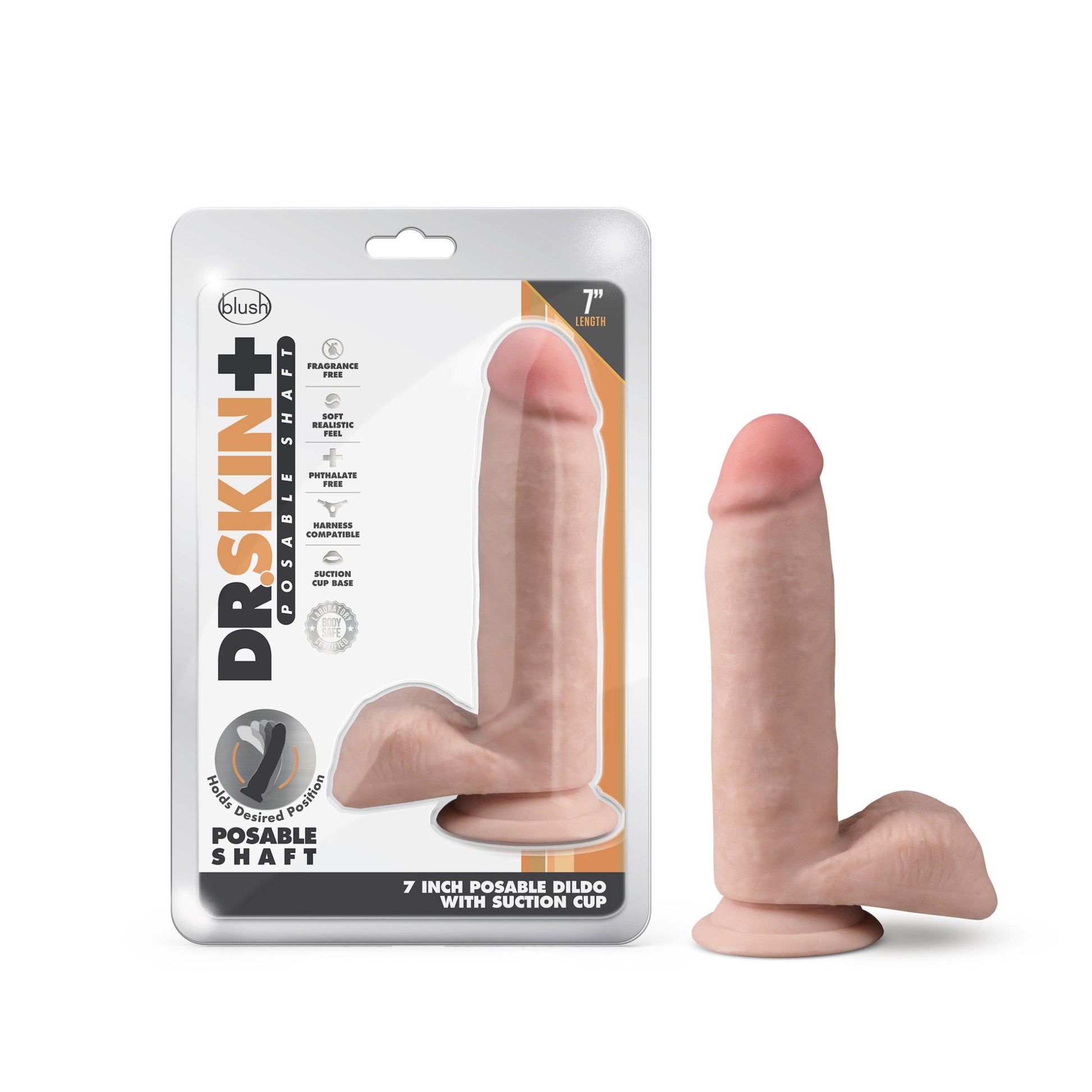 Dr. Skin Plus - 7 Inch Posable Dildo With Balls - Vanilla | 819835027690 | Available at EroticWarehouse.com