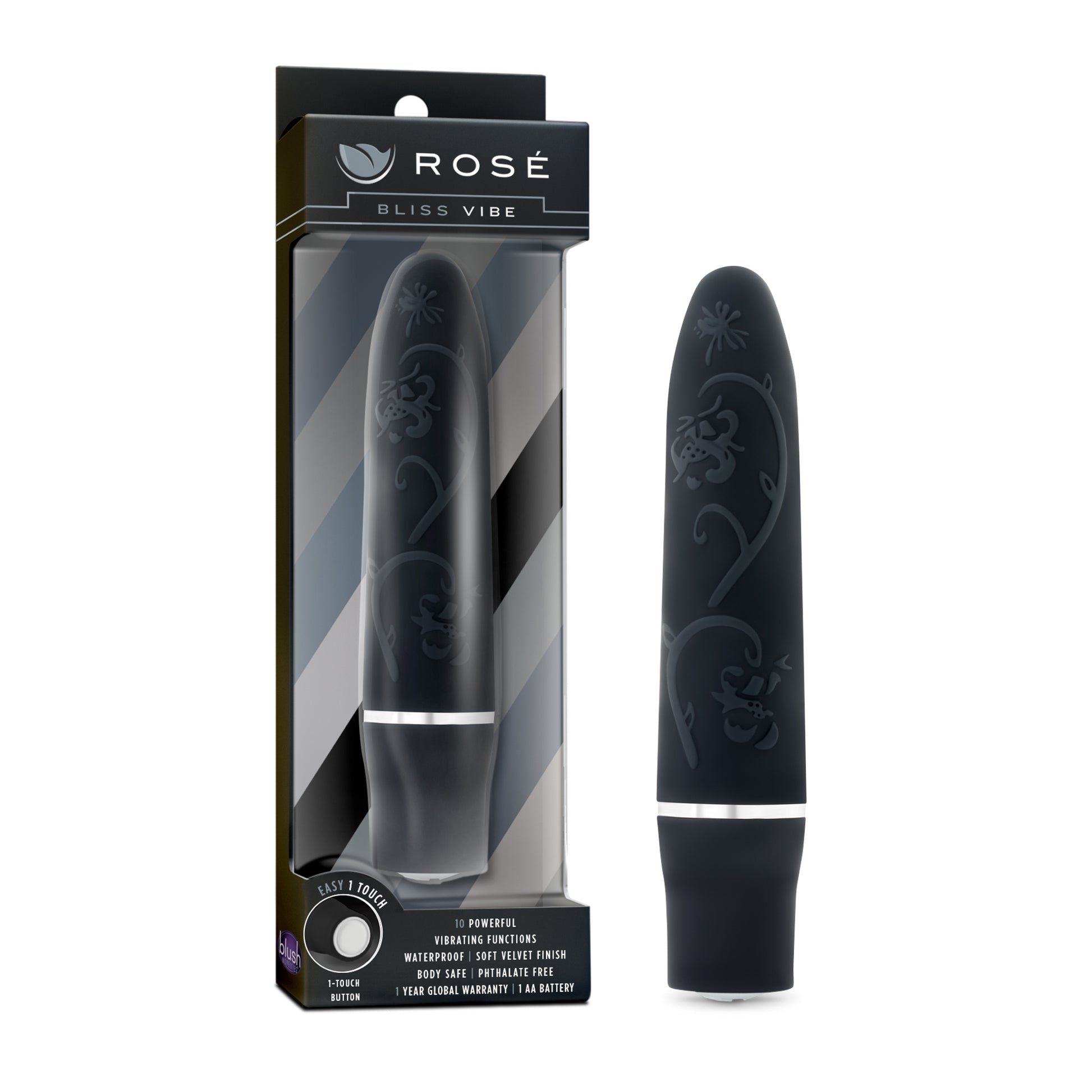Rose - Bliss Vibe - Black | 702730697139 | Available at EroticWarehouse.com