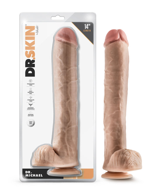 Dr. Skin - Dr. Michael - 14 Inch Dildo With Balls - Beige | 819835029434 | Available at EroticWarehouse.com