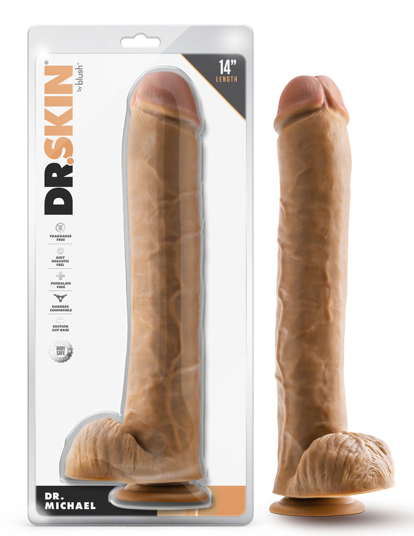 Dr. Skin - Dr. Michael - 14 Inch Dildo With Balls Tan | 819835029441 | Available at EroticWarehouse.com