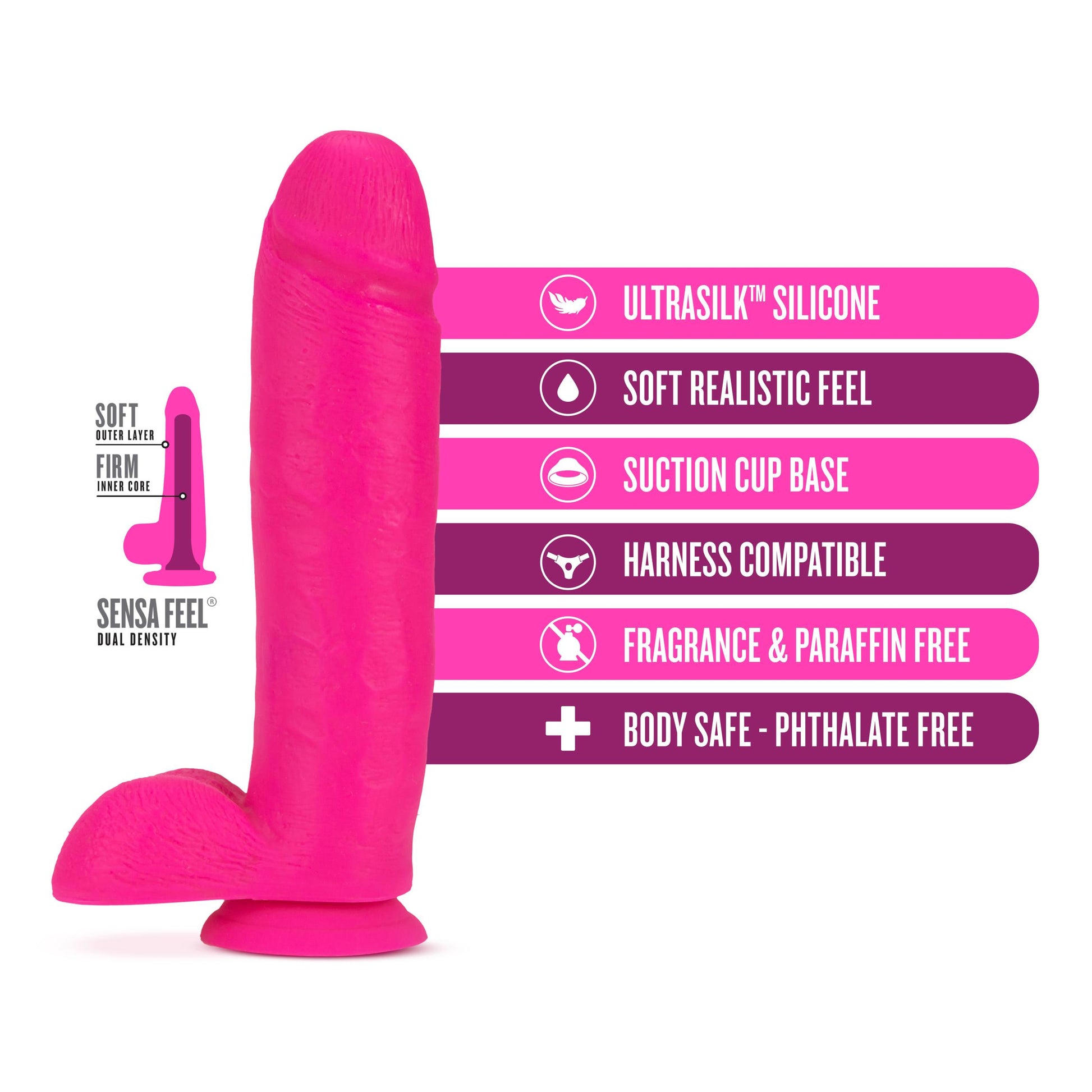 Neo Elite - 10 Inch Silicone Dual Density Cock With Balls - Neon Pink | 819835024545 | Available at EroticWarehouse.com