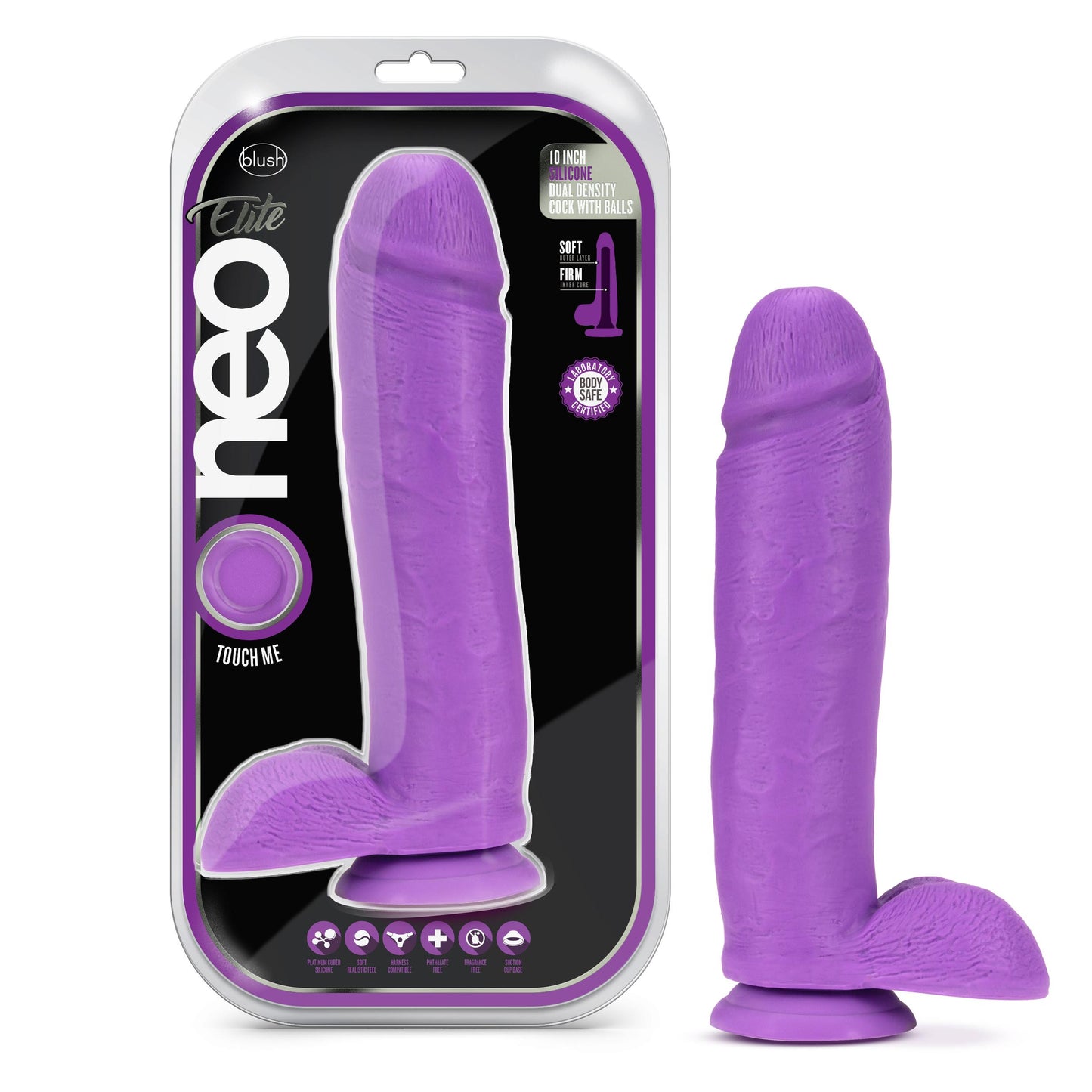 Neo Elite - 10 Inch Silicone Dual Density Cock With Balls - Neon Purple | 819835025245 | Available at EroticWarehouse.com