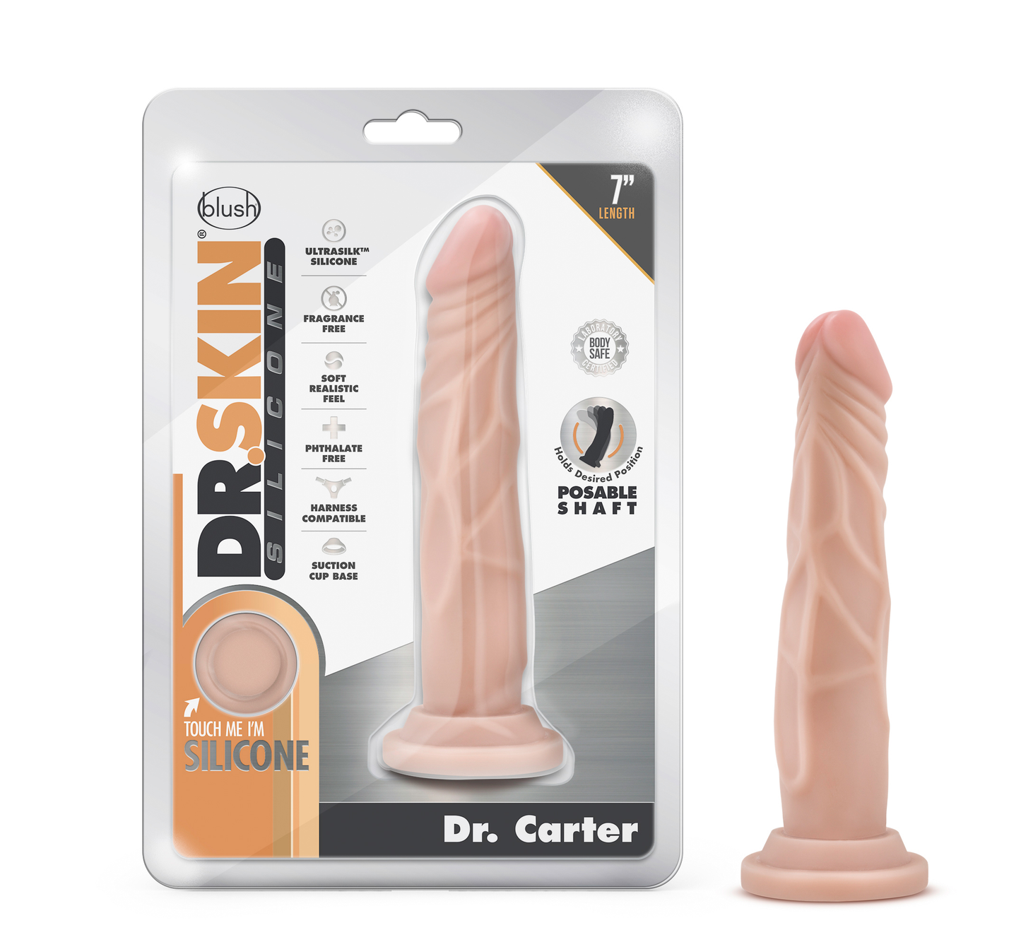 Dr. Skin Silicone - Dr. Carter - 7 Inch Dong With Suction Cup - Vanilla | 819835023821 | Available at EroticWarehouse.com