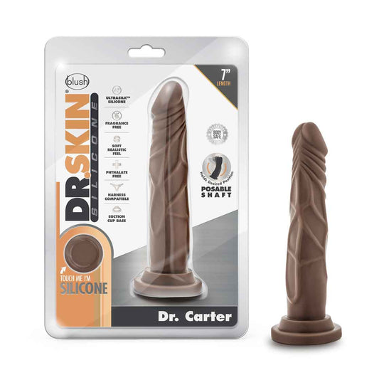 Dr. Skin Silicone - Dr. Carter - 7 Inch Dong With Suction Cup - Chocolate | 819835027171 | Available at EroticWarehouse.com