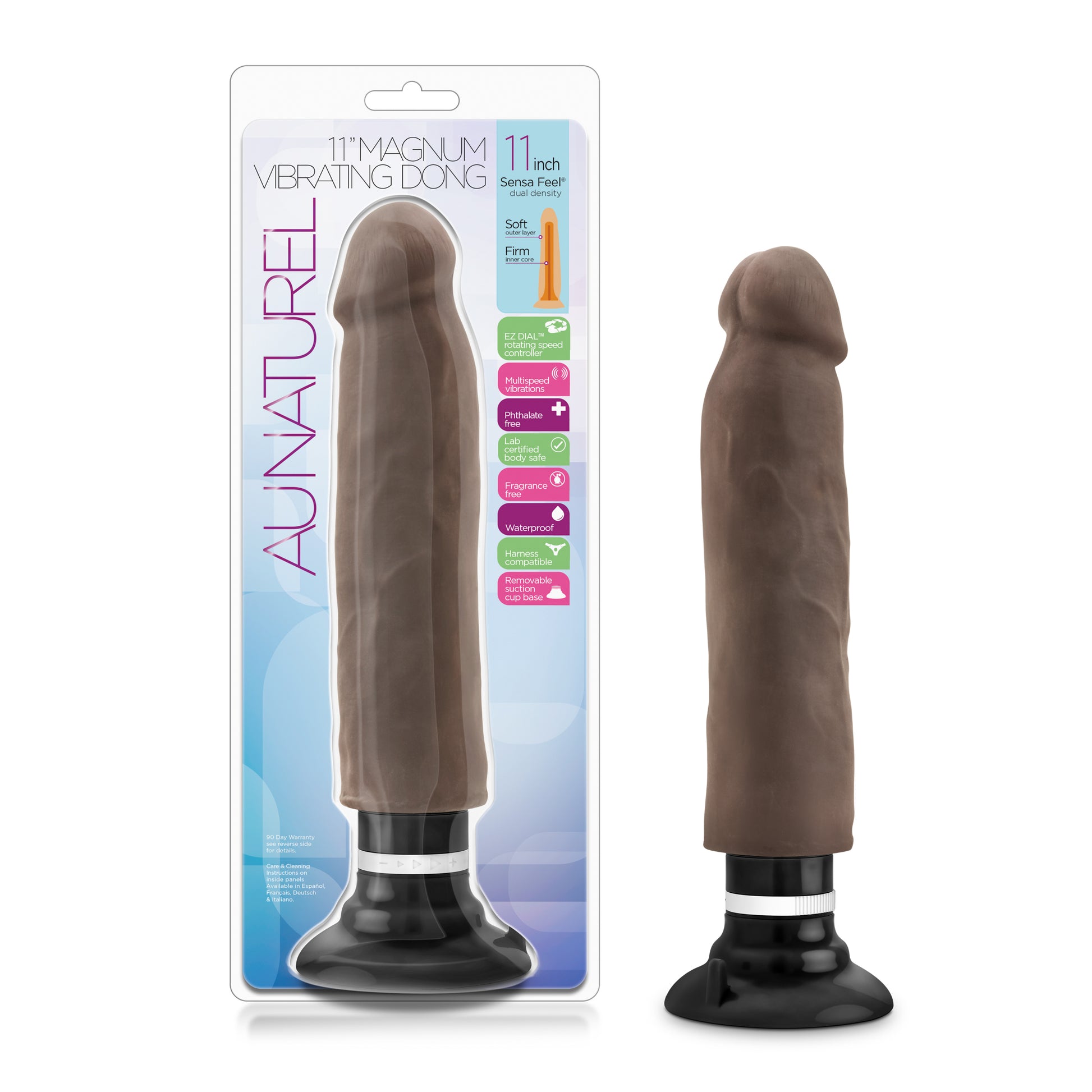 Au Naturel - 11 Inch Sensa Feel Magnum Vibrating Dong - Chocolate | 855215007609 | Available at EroticWarehouse.com