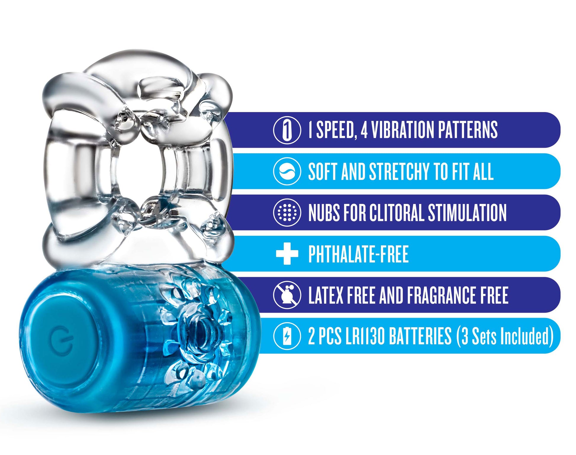 Play With Me - One Night Stand Vibrating C-Ring - Blue | 850002870459 | Available at EroticWarehouse.com