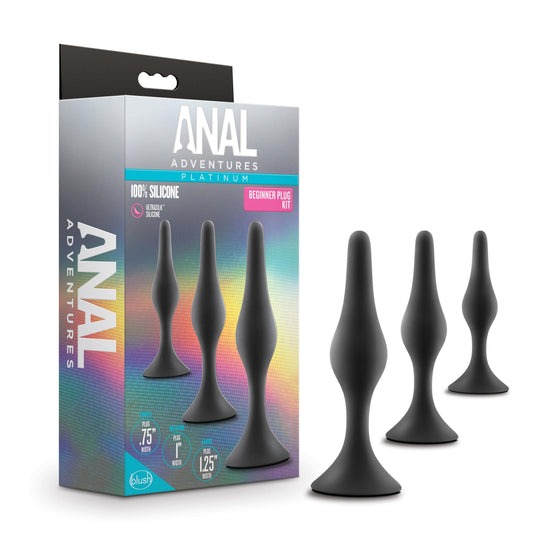 Anal Adventures Platinum - Silicone Beginner Plug Kit - Black | 819835027799 | Available at EroticWarehouse.com