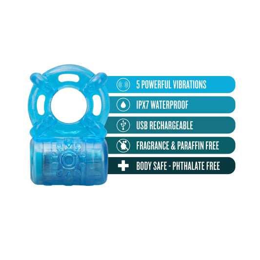 Stay Hard - Rechargeable 5 Function Cock Ring - Blue | 850002870404 | Available at EroticWarehouse.com
