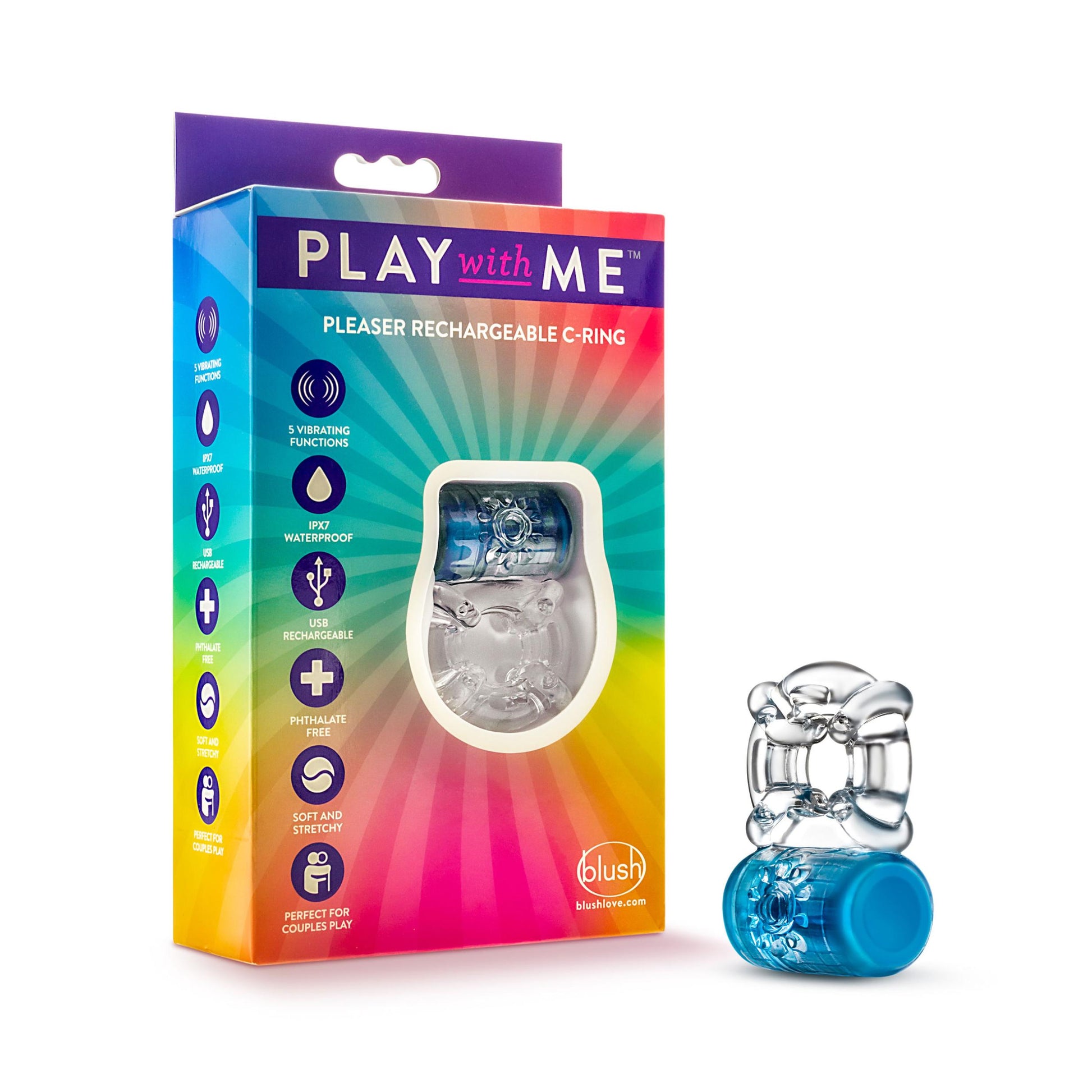 Play With Me - Pleaser Rechargeable C-Ring - Blue | 850002870282 | Available at EroticWarehouse.com