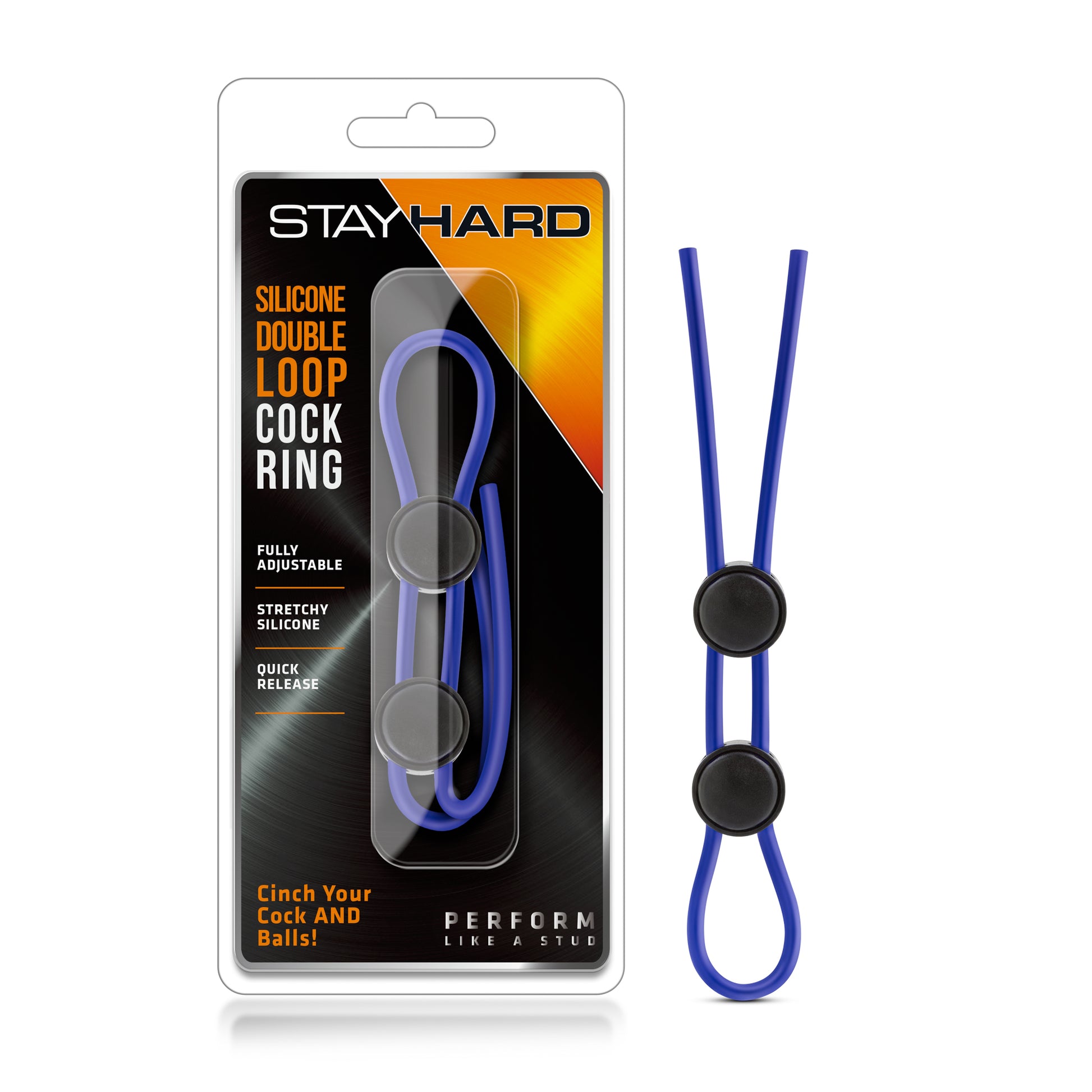 Stay Hard - Silicone Double Loop Cock Ring - Blue | 853858007512 | Available at EroticWarehouse.com