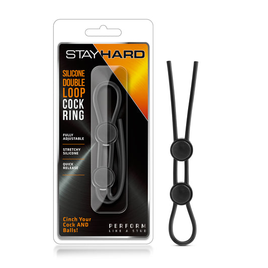 Stay Hard - Silicone Double Loop Cock Ring - Black | 853858007529 | Available at EroticWarehouse.com