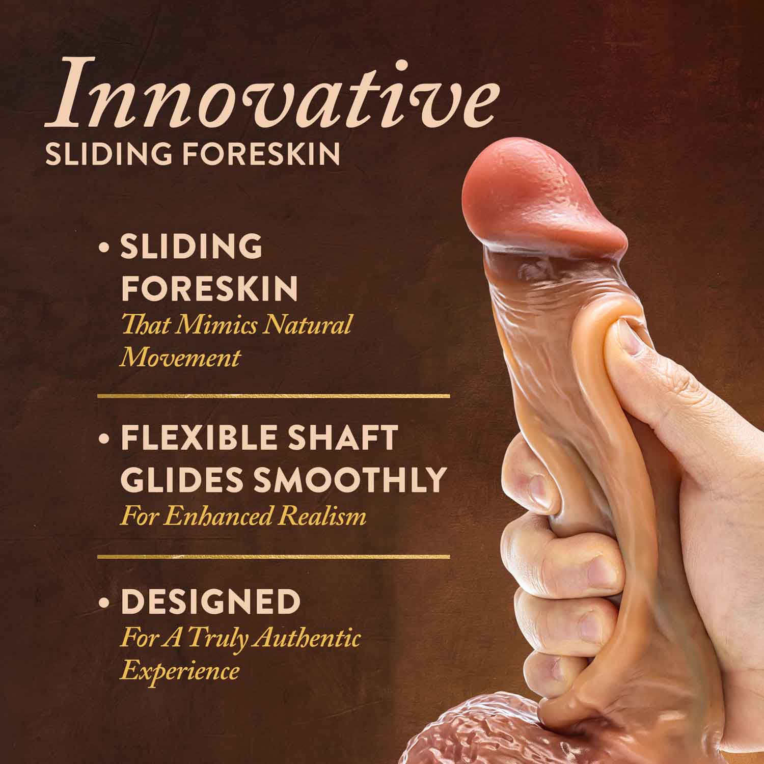 Renaissance - Raphael - 9.5 Inch Sliding Foreskin Dildo With Squeezable Balls - Tan | 810138370322 | Available at EroticWarehouse.com