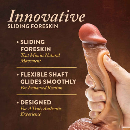 Renaissance - Raphael - 9.5 Inch Sliding Foreskin Dildo With Squeezable Balls - Tan | 810138370322 | Available at EroticWarehouse.com