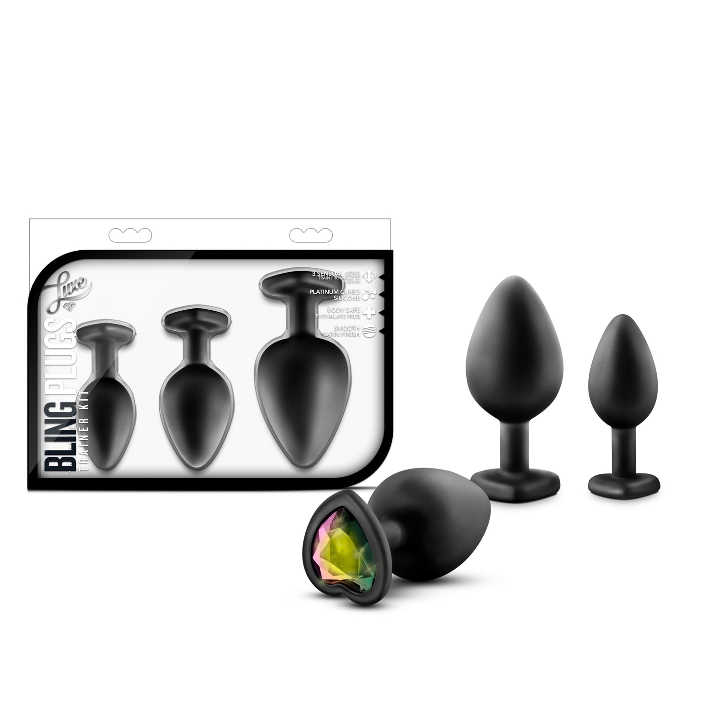 Luxe - Bling Plugs Training Kit - Black with Rainbow Gems | 819835020691 | Available at EroticWarehouse.com