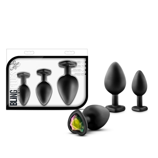 Luxe - Bling Plugs Training Kit - Black with Rainbow Gems | 819835020691 | Available at EroticWarehouse.com