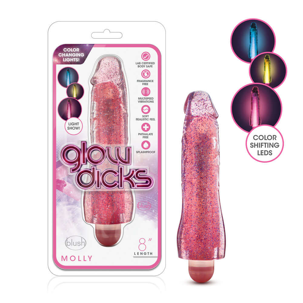Glow Dicks - Molly Glitter Vibrator - Pink | 819835023241 | Available at EroticWarehouse.com