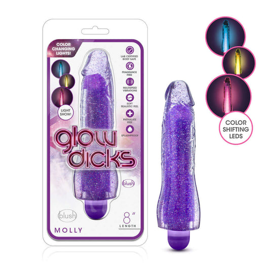 Glow Dicks - Molly Glitter Vibrator - Purple | 819835023258 | Available at EroticWarehouse.com