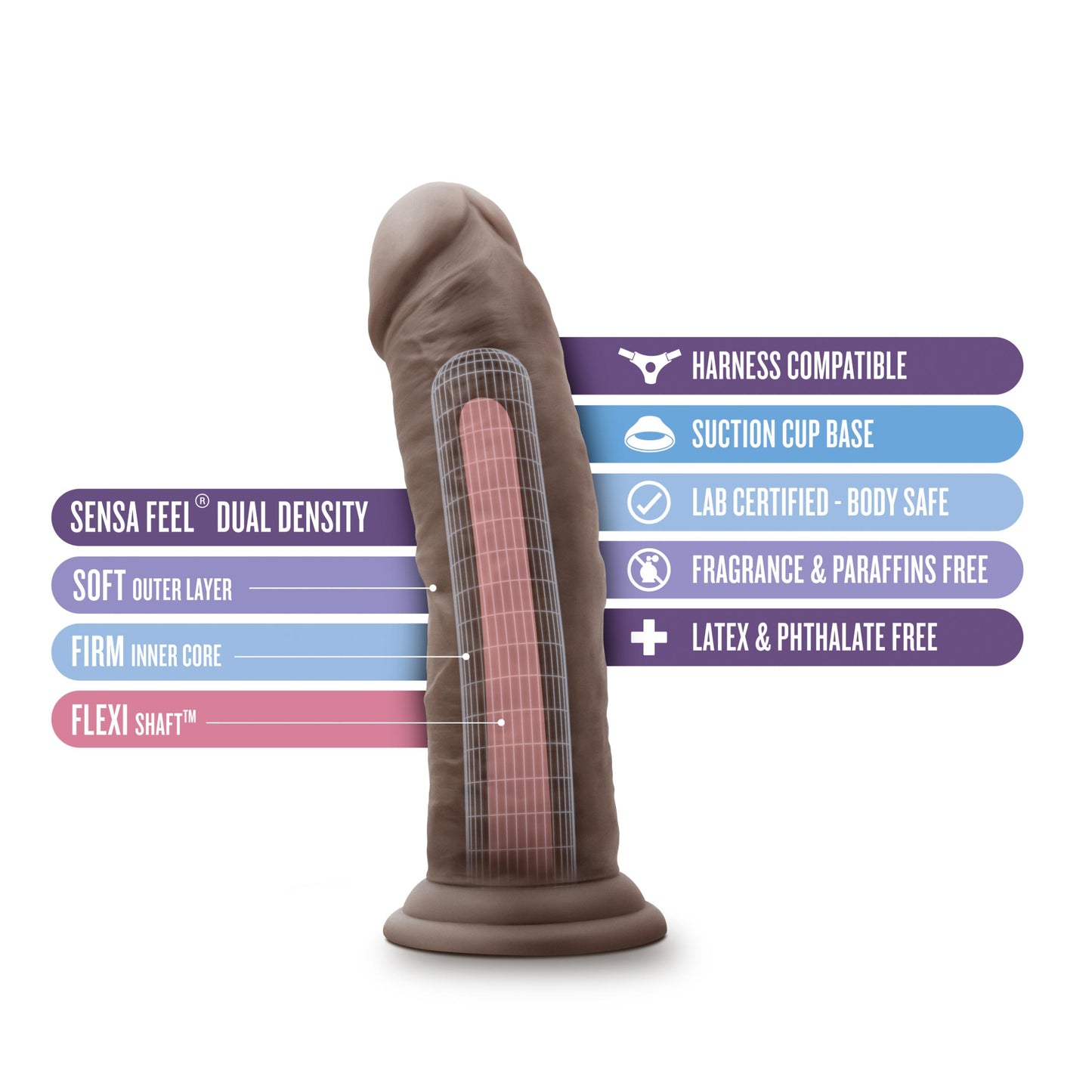 Au Naturel - 8 Inch Dildo With Suction Cup - Chocolate | 819835022909 | Available at EroticWarehouse.com