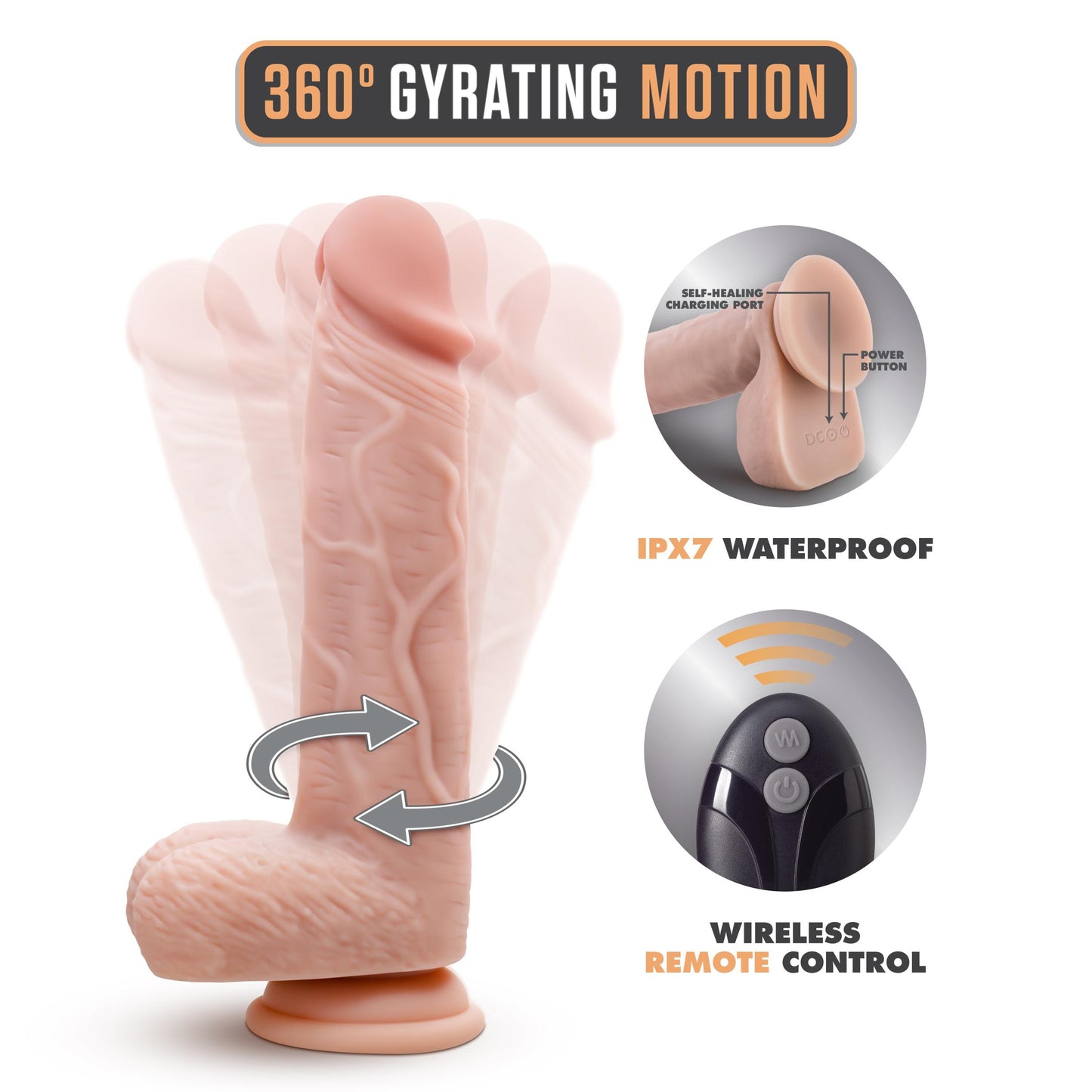 Dr. Skin Silicone - Dr. Ethan - 8.5 Inch Gyrating Dildo - Beige | 819835029595 | Available at EroticWarehouse.com