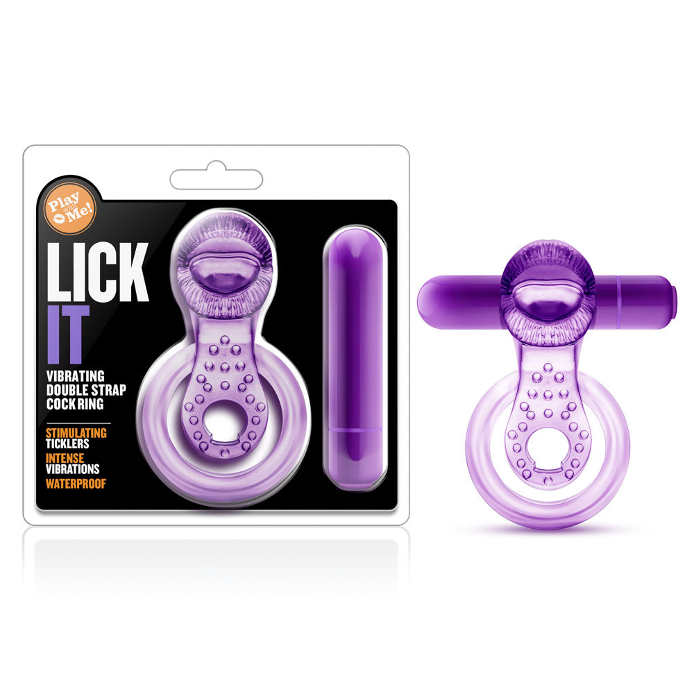 Play With Me - Lick It - Vibrating Double Strap Cockring - Purple | 853858007598 | Available at EroticWarehouse.com