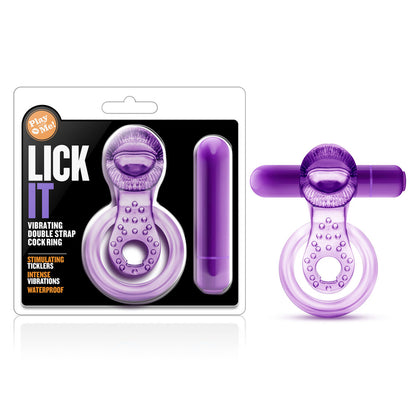 Play With Me - Lick It - Vibrating Double Strap Cockring - Purple | 853858007598 | Available at EroticWarehouse.com